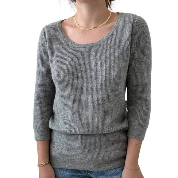 Calvin Klein Exclusive Womens Light Gray Waffle Knit 100% Cashmere Soft Sweater - Picture 7 of 8